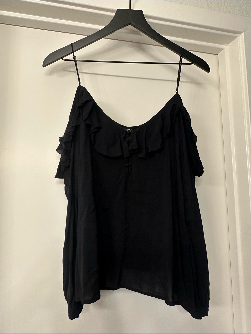 PAIGE Black Ruffle Cold-Shoulder top